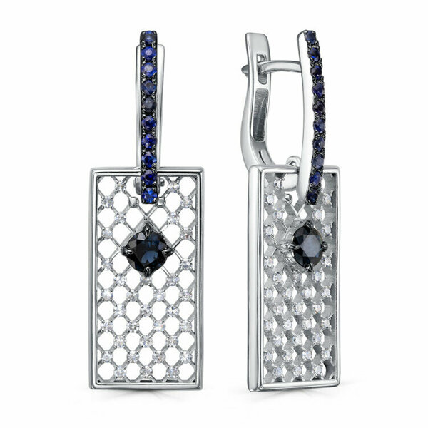 Золотые серьги с бриллиантом и сапфиром