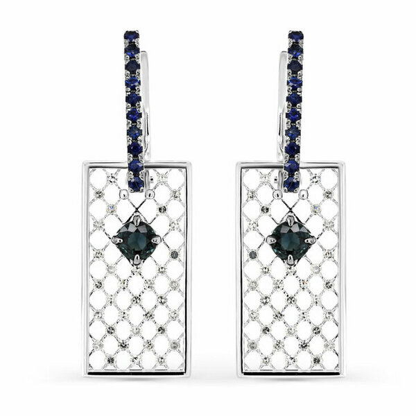 Золотые серьги с бриллиантом и сапфиром