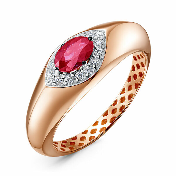 Золотое кольцо с бриллиантом и рубином