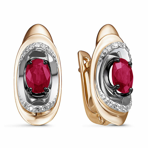 Золотые серьги с бриллиантом и рубином
