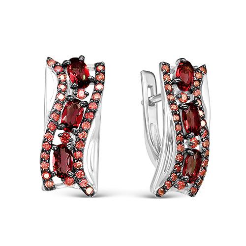 Серебряные серьги с&nbsp;фианитом и&nbsp;гранатом