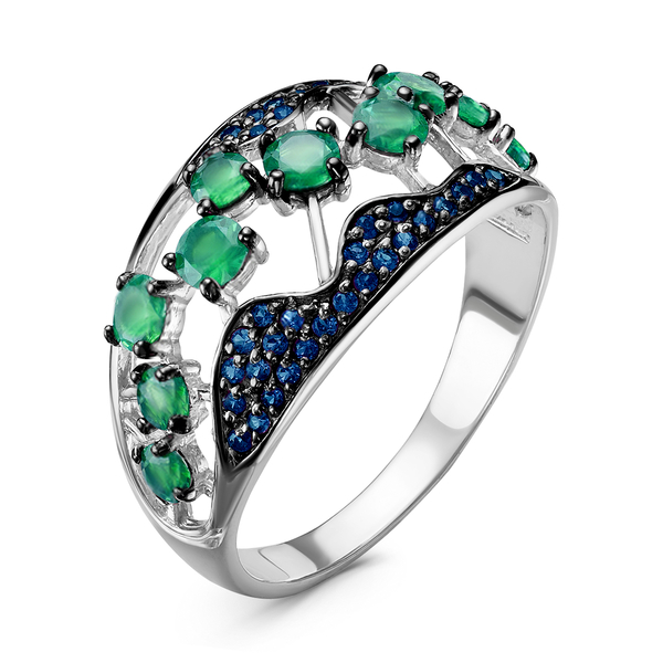 Серебряное кольцо со шпинелью синтетической и агатом зеленым