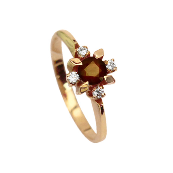 Золотое кольцо с фианитом и раух-топазом