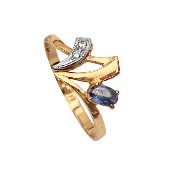 Золотое кольцо с сапфиром и бриллиантом
