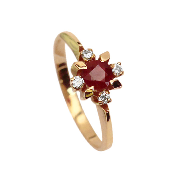 Золотое кольцо с рубином и бриллиантом