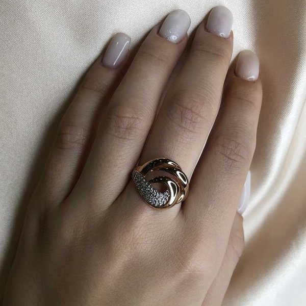 Серебряное кольцо с фианитом и позолотой
