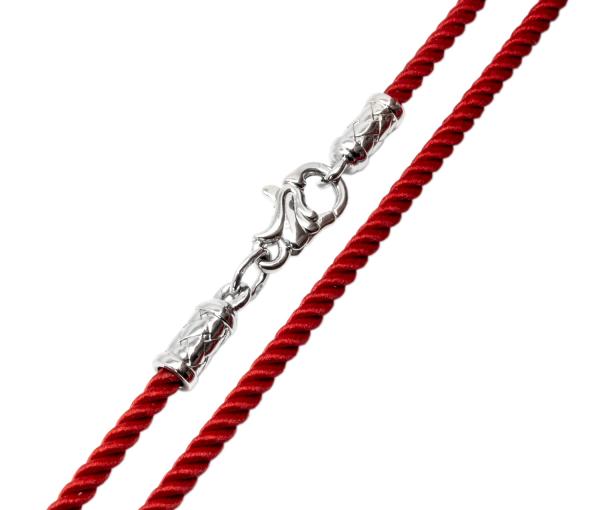 Серебряный шнурок с шёлковым шнуром миллиметром красным