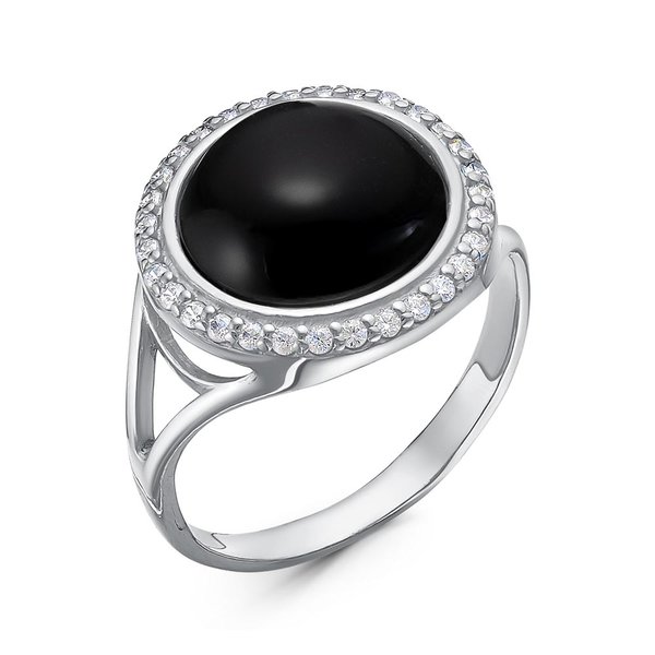 Серебряное кольцо с агатом синтетическим и фианитом