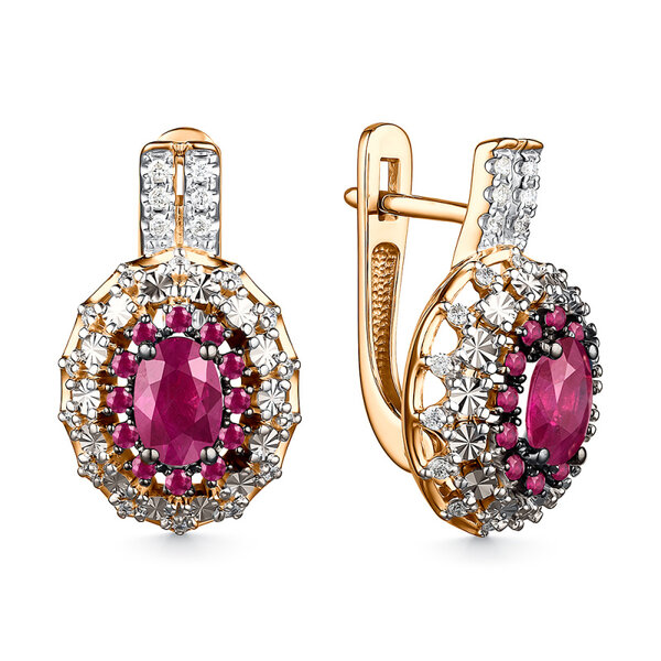 Золотые серьги с&nbsp;рубином и&nbsp;бриллиантом