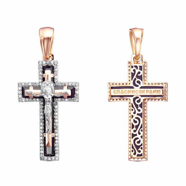 Золотой крест с ониксом и фианитом