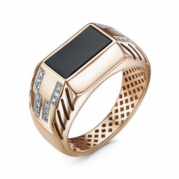 Золотая печатка с&nbsp;бриллиантом, ониксом и&nbsp;эмалью