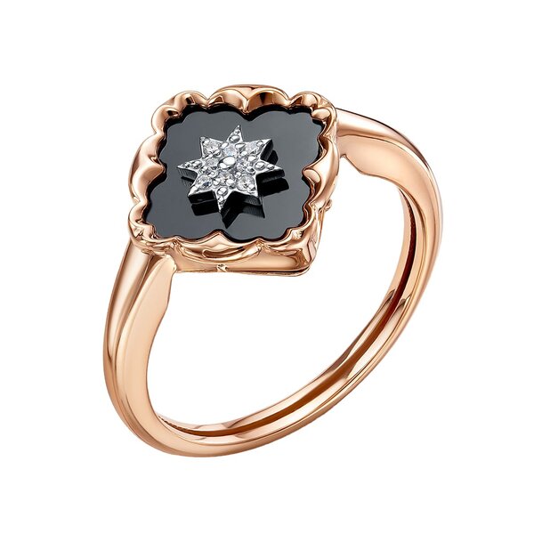 Золотое кольцо с&nbsp;ониксом и&nbsp;фианитом