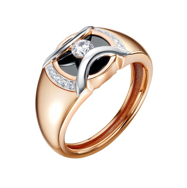 Золотое кольцо с&nbsp;ониксом и&nbsp;фианитом