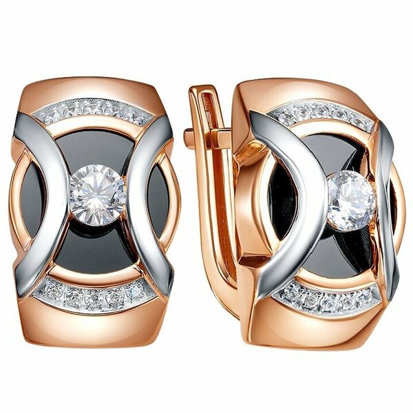 Золотые серьги с&nbsp;фианитом и&nbsp;ониксом