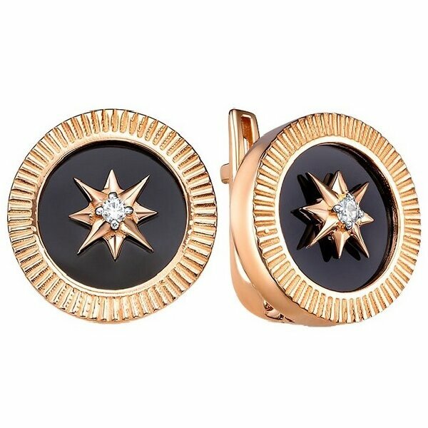 Золотые серьги с&nbsp;ониксом и&nbsp;фианитом