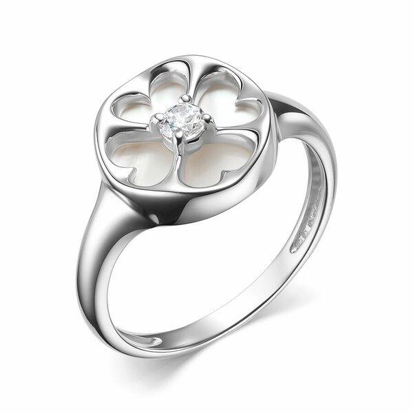 Серебряное кольцо с&nbsp;перламутром и&nbsp;фианитом