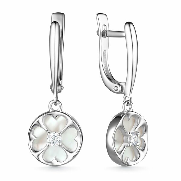 Серебряные серьги с&nbsp;перламутром и&nbsp;фианитом