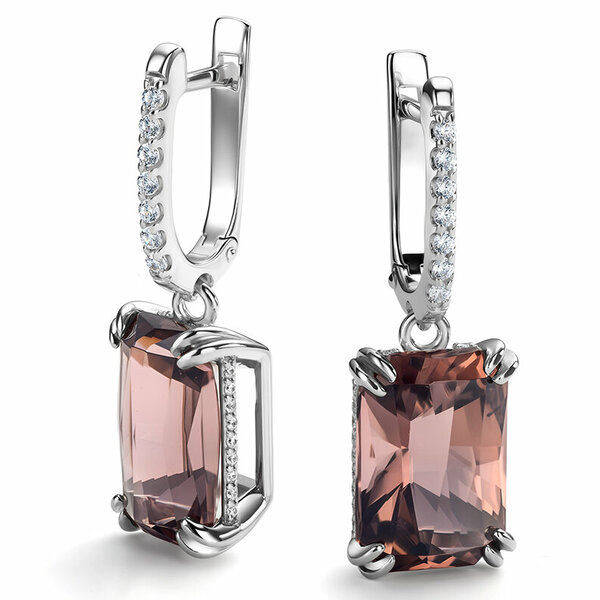 Серебряные серьги с&nbsp;морганитом синтетическим и&nbsp;фианитом