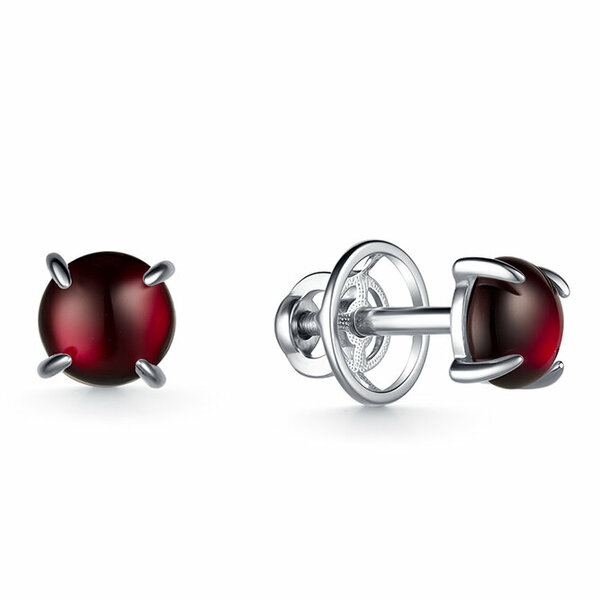 Серебряные серьги-пусеты с&nbsp;родолитом