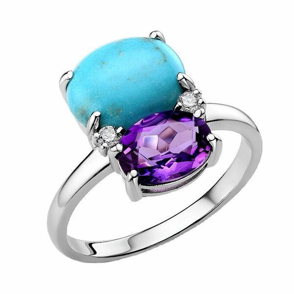 Серебряное кольцо с&nbsp;бирюзой, аметистом и&nbsp;фианитом