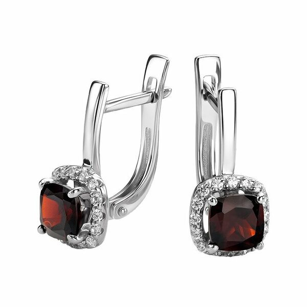 Серебряные серьги с&nbsp;гранатом и&nbsp;фианитом