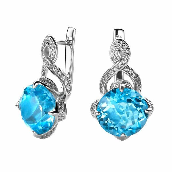 Серебряные серьги с&nbsp;топазом и&nbsp;фианитом